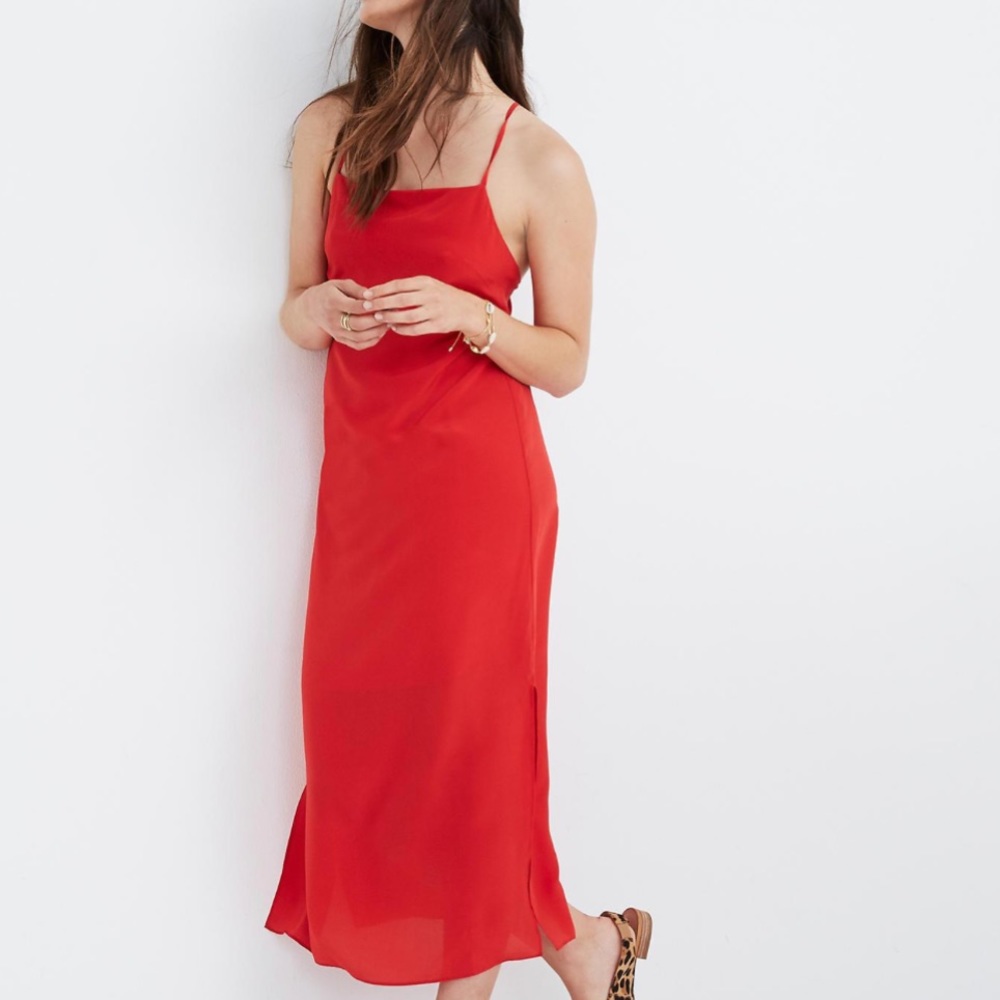 Madewell Red Silk Slip Dress 00 0 2 XSmall